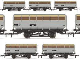 The residue of coke from heating coal was necessary to produce steel as a carbon component. A demand for coke for industrial use required frequent transport and the development or conversion of specialist coke wagons. As the density of coke is less than coal, ordinary coal wagons could not be used.This Coke Hopper triple wagon pack contains three BR liveried wagons. The hook couplings enable easier coupling of other rolling stock and locomotives on your layout.