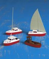 Kibri HO Assorted Small Craft 391602 sailboats 1 motor launch 1 workboat