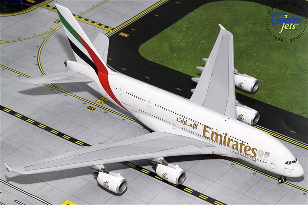 Gemini Jets 1/200 G2UAE772 Emirates Airbus A380-800 New Expo 2020 Livery A6-EUC Aircraft Model