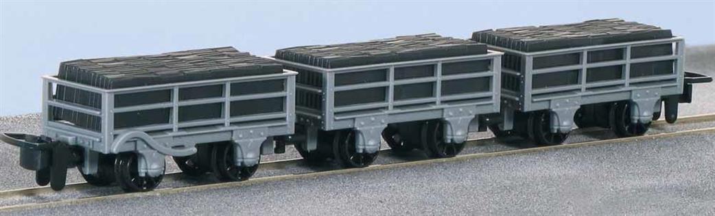 Peco OO9 GR-321 Slate Wagons 1 Braked, 2 Unbraked - Pack of 3 Wagons