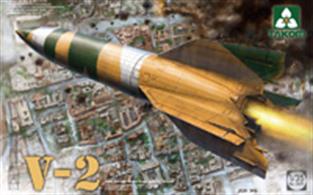 Takom 02075 1/35 Scale German WW2 Single Stage Ballistic Missile - V2 RocketA nicely detailed model of the infamous V2 rocket that devistated parts of London at the end of WW2. Unlike the V1 Doodlebug the V2 was silent in its approach and therefore little warning was given of the impending carnage.Glue and paints are required 