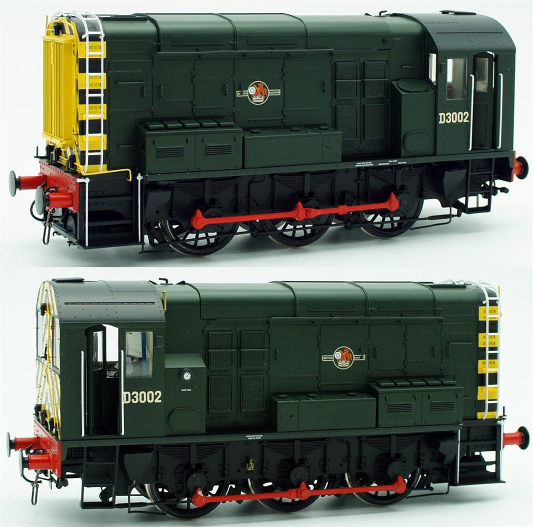 Dapol O Gauge 7D-008-009 BR D3002 Class 08 Shunter BR Green Late Crest with Wasp Stripes