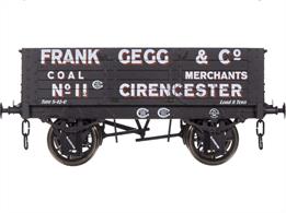 Highly detailed model of a Gloucester RCW built 1887 RCH design 5 plank open coal wagon operated by Frank Gegg &amp; company, coal merchants of Cirencester.