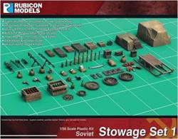 Soviet Stowage Set 1 contains two identical sprues per box. 2 x 79 pieces.Various ammo boxes for 76mm to 122mm shellsVarious stand-alone 76mm to 122mm shellsStacked boxes with tarpaulin coverVarious fire arms including DP-27, Mosin-Nagant 91/30, PPsh-41, PTRD-41, &amp; PTRS-41Various types of radio sets, loudspeaker, and signal flagsWine bottle, Molotov cocktail, and wine cratesSnow sledge, two-man crosscut saw &amp; bucket