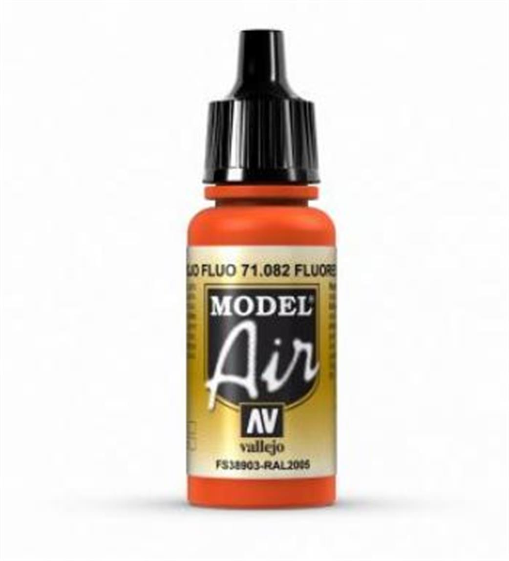 Vallejo  71082 082 Model Air Fluorescent Red Acrylic Paint Airbrush Ready 17ml