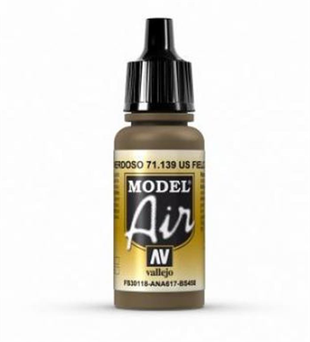 Vallejo  71139 139 Model Air US Field Drab Acrylic Paint Airbrush Ready 17ml