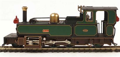 A detailed OO9 narrow gauge model of Lynton and Barnstaple Railway Manning Wardle 2-6-2 tank locomotive EXE finished in the L&amp;B lines' dark green livery