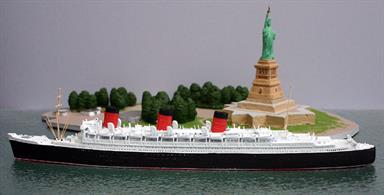 A 1/1250 scale metal model of the Cunard liner Queen Mary.