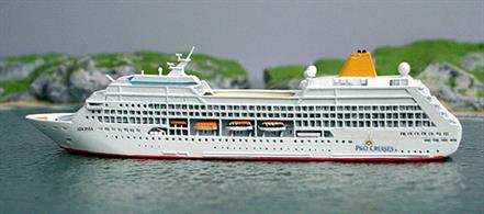 A 1/1250 scale metal model of P&amp;O Cruises Adonia. The smallest cruise ship in the current P&amp;O fleet but being sold to Azamara cruises to become Azamara&nbsp;Pursuit in 2018.