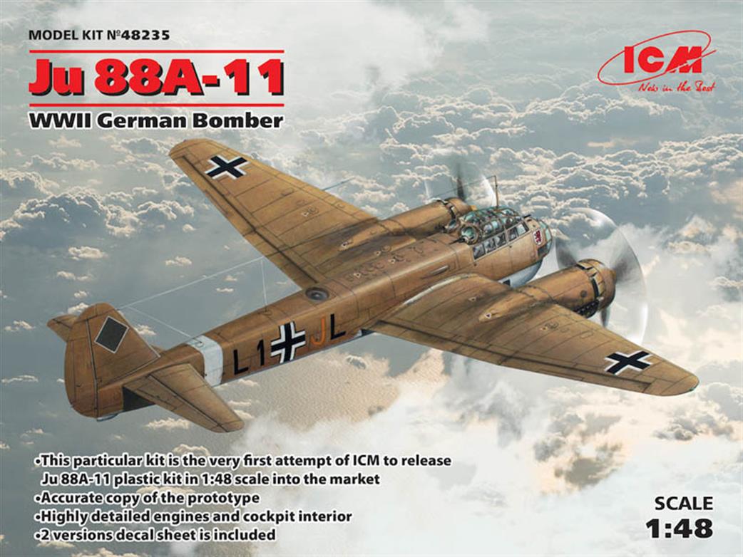 ICM 1/48 48235 Junkers Ju 88A-11 German WW2 Bomber Plastic Kit