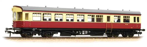 Dimensions - Length 275mm.A detailed model of the GWR style auto trailer coaches built by British Railways for use with class 14xx, 64xx and 4575 locomotives in push-pull trains. These coaches were constructed on 63ft underframes and given GWR series diagram numbers A38 and A40. The body followed the traditional GWR design with a three-window bowed front end, providing the driver with a good view of the line ahead when the coach was being propelled. Body construction was updated in style, with more modern smooth sides.The models' detailed underframe includes suspended steps and representation of front end cab control apparatus along with a host of features such as bogies fitted with all axle phosphor bronze (low friction) bearings. The bodyshell features a detailed passenger interior and roof detail includes individually fitted GWR style shell vents. To cap off these great models, we have incorporated prototypical length buffers and buffer beam detailing accessories.Model painted in the BR crimson and cream livery, usually reserved for express passenger trains but often applied to these auto trailers at partisan GWR workshops, despite orders to desist from the Railway Executive! Era 4 1948-1956.