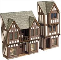 Metcalfe N Low Relief Timber Framed Shop Fronts Card Kit PN190Two half relief shop fronts with a choice of 2 roof styles and different shop window displays.