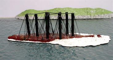 A 1/1250 scale resin model of the former German battleship, Friedrich der Grosse, modelled at the moment of salvage in Scapa Flow in 1937 by Metal Industries.Friedrich der Grosse had been scuttled at the end of the Great War in 1919 and was refloated using compressed air, a technique developed by Ernest Cox in the 1920s. The model shows the&nbsp;inverted ship at the moment of breaking the surface with the expanding air leaking from the hull.&nbsp;
