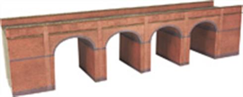 Metcalfe N Red Brick Viaduct Kit PN140The added end walls are to run into embankments, or easily add more kits to make a longer or higher viaduct.This kit can make a single track viaduct up to 630mm long (including end walls) or a double track viaduct 357mm long (including end walls)