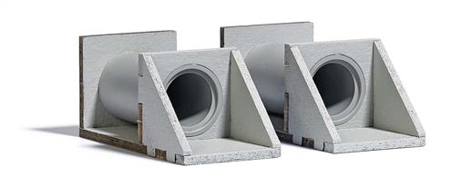 Kit for 2 water passages, consisting of concrete pipe with surround. For use in road and sidewalk embankments, in railway embankments and as a tributary to streams, ponds, etc. Size each: 49 x 24 mm, height: 22 mm
