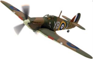 Detailed 1:72 scale model of Hawker Hurricane Mk.1 N2359 with No.16 squadron markings and identification YB-J.This model is completed with the 'winged Popeye' logo carried while flown by Pilot Officer Leonard Walter Stevens from RAF Debden during August 1940, following the loss of his previous aircraft. P.O. Stevens flew with No.17 squadron throughout the Battle of Britain.Wingspan 172mm