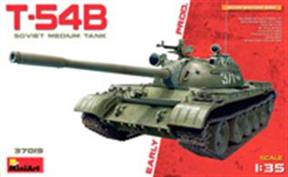 Mini Art 37019 1/35 Scale Russian T-54-B Medium TankThe model features workable torsion bars, two types of road wheel and the option of building in two operating modes; either day or night. Hatches can be assembled open or closed. The kit contains over 800 parts including 108 photo etched items and 19 clear plastic items. Decals are provided for 4 versions together with instructions in full colour.Glue and paints are required