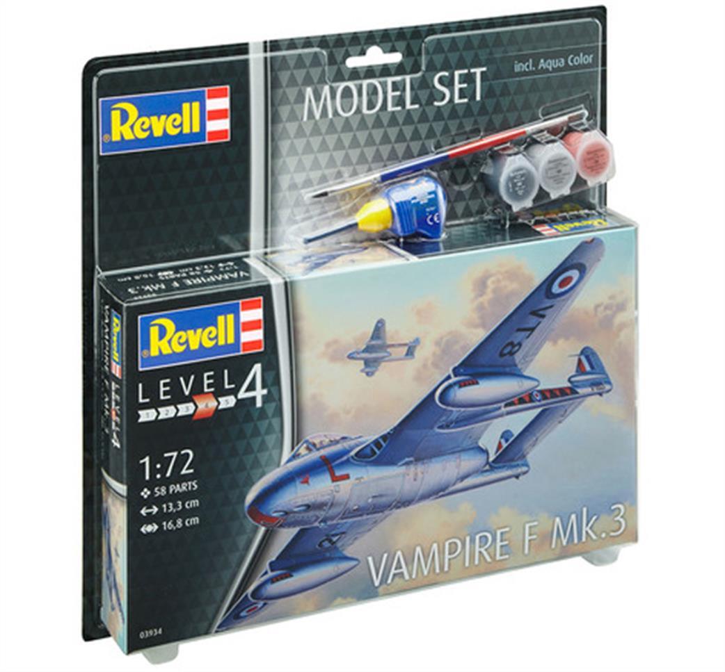 Revell 1/72 63934 Vampire F Mk.3 Jet Fighter Model Starter Set