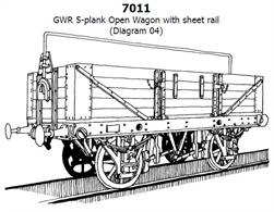 Slaters GWR diagram O4 5 plank open merchandise wagon plastic kit. GWR 16ft length underframe.The GWR introduced sheet support rails with these 5 plank open wagons in 1902, ensuring rain drained from tarpaulin sheets and protecting the load inside. 2,700 built 1902-1904.