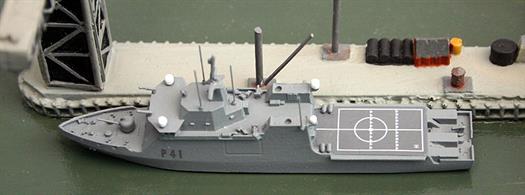 A 1/1250 scale metal model of Meteoro, a Spanish off-shore patrol ship, P41. The sixth and last ship of this class is still under construction.&nbsp;