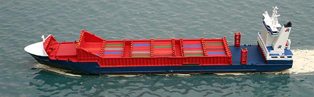 A 1/1250 scale, waterline, metal model of the Baltic Container Max, open deck ship, Elysee.