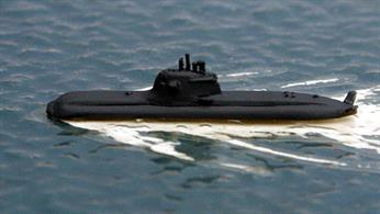 A 1/1250 scale, metal, waterline model of U35, a type 212A batch 2 submarine in the German navy in 2016.