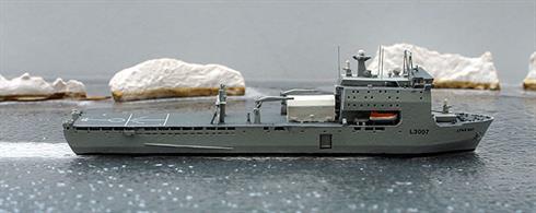 A new Albatros model of the RN's Bay class RFA Lyme Bay in latest condition 2016.