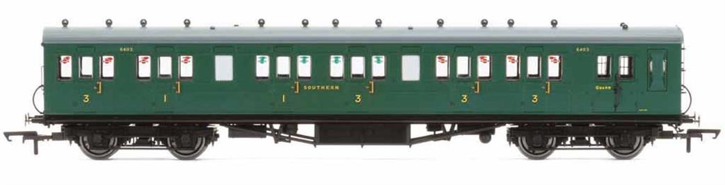 Hornby OO R4794 SR Maunsell 58' Six Compartment Lavatory Brake Composite Non-Corridor Coach SR Olive Green Set 44
