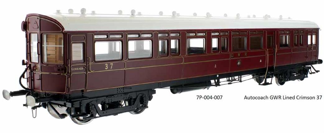 Dapol 7P-004-007R GWR Autocoach No.37 GWR Lined Crimson Lake Lighting Fitted O Gauge