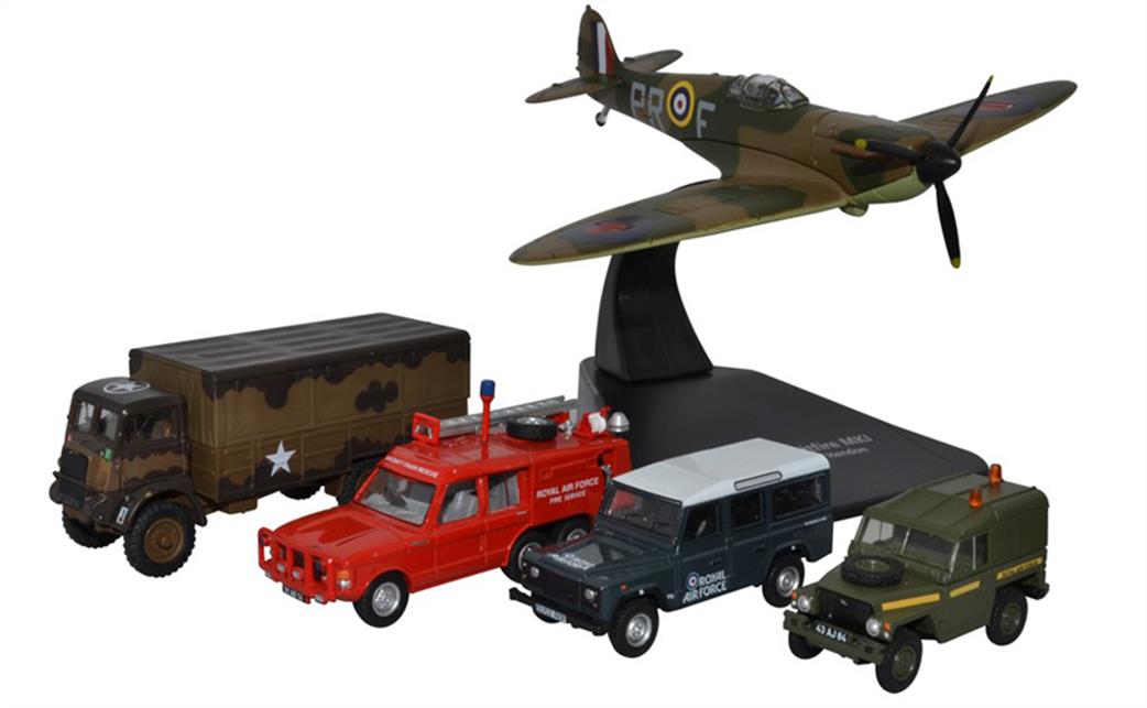 Oxford Diecast 1/76 76SET58 RAF Centenary Set with a Spitfire, 3 x Land Rovers & a Bedford Truck Model