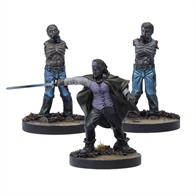 This booster pack contains 3 unique, collectible miniatures allowing you to add Michonne to your games, along with her Walkers, Mike and Terry.Contents:Plastic Michonne Miniature2 Plastic Walker Miniatures and chain leashMichonne, Wandering Nomad Character CardKatana, Mike, Terry, and Traveling Cloak Equipment Cards