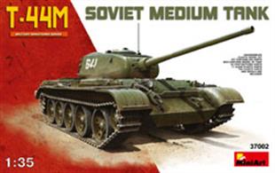 Set includes model of a soviet medium tank T-44M. UP-TO-DATE TECHNOLOGY USING SLIDING MOULDS HIGHLY DETAILED MODEL WORKABLE TRACKS WORKABLE TORSION BARS FULLY DETAILED FIGHTING COMPARTMENT INTERIOR V-54 ENGINE INCLUDED TOTAL DETAILS 853 780 PLASTIC PARTS 62 PHOTOETCHED PARTS 11 CLEAR PLASTIC PARTS DECAL SHEET FOR 4 VARIANTS FULL-COLOUR INSTRUCTION