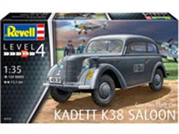 Revell 1/35 German Staff Car Kadett K38 Saloon Kit 03270Length&nbsp;&nbsp;&nbsp; Number of Parts 129Glue and paints are required to assemble and complete the model (not included)