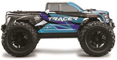 Get ready for some big r/c off road action from the pocket rocket Tracer Truck from FTX. The perfect entry into a world of r/c fun, the Tracer features coil sprung shock absorbers with moultiple mounting points, double wishbone suspension and front universal driveshafts for smooth suspension movement while steering through the ruff stuff. Shaft driven 4WD and with geared differentials front and rear provide traction in all conditions.