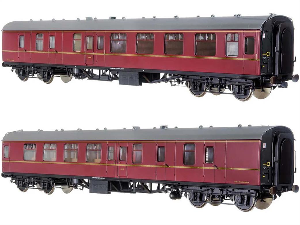 Dapol Lionheart Trains O Gauge 7P-001-506U BR Mk1 BSK Brake Second Coach Maroon UnNumbered Window Beading