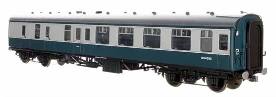 The second batch of these highly detailed and finely moulded models of the British Railways standard mark 1 design coaches will feature the later external window frames. These frames were introduced with the later batches of the Mk.1 coaches  to make a better seal between the curved body profile and flat glazing units. Many earlier build coaches also received them retro-fitted to resolve bodyside rusting around the window corners.Lionheart O Gauge BR Mk.1 BSK Brake Second Corridor coach W34153 in blue &amp; grey livery