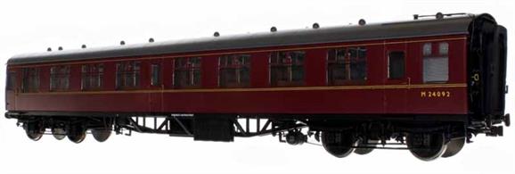 The second batch of these highly detailed and finely moulded models of the British Railways standard mark 1 design coaches will feature the later external window frames. These frames were introduced with the later batches of the Mk.1 coaches  to make a better seal between the curved body profile and flat glazing units. Many earlier build coaches also received them retro-fitted to resolve bodyside rusting around the window corners.Lionheart O Gauge BR Mk.1 SK second class side corridor coach M24438 in BR maroon livery.