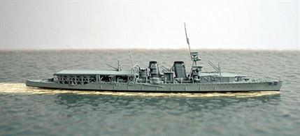 A 1/1250 scale metal model of Vindictive as an aircraft carrier in 1919.