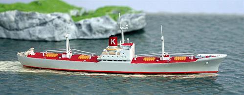 A 1/1250 scale fully finished and painted metal model of&nbsp;1964 KKK line reefer Equador Maru