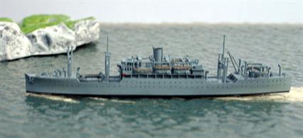 A 1/1250 scale metal model of the troopship, USS Chaumont. Built in 1921 she was transferred to the USN as AP.5 at the end of 1921 and thereafter was used throughout the northern Pacific region until WW2 broke out. On 7th December, Chaumont was diverted from Manila to Australia via Suva &amp; Fiji then returned via New Zealand &amp; Balboa before returning to the Seattle to Pearl Harbor run. In 1943 she was converted to a hospital ship, USS Samaritan until the end of WW2