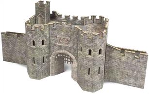 This printed card kit builds a substantial gatehouse structure set into a castle wall. The structure would also be a great way to build an old town gatehouse, retained in a section of walling or as a stand-alone structure, like the Southampton Barr gate through which the trams once ran!
