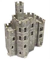 N scale printed card kit building a castle central keep structure.Card kits can easily be modified, so this kit could well be constructed to represent a castellated manor house