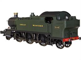 A highly detailed model of the 3100 class large prairie tank 2-6-2T locomotives, as rebuilt under Collett in the 1930s to match the specifications of the later 6100 class.These engines were the original Churchward design 5100 (later 3100) class built in 1905/6 with square frames from which the later and more familiar Collett 5101 class (introduced 1929) were developed. The Churchward engines were rebuilt in 1938/9 and equipped with the higher pressure boilers of the 61xx class.This model of 3146 recreates this square-framed engine as running in the 1930s lettered GREAT WESTERN.DCC Sound fitted model.