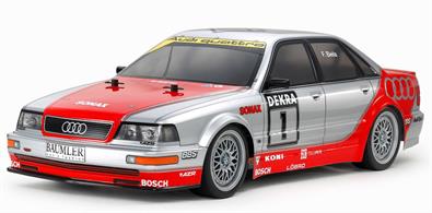 This Tamiya R/C kit recreates the classic 1992 Audi V8 Touring from 1992. They have faithfully recreated this classic racing car with a detailed polycarbonate body and mated it with our entry-level and user-friendly TT-02 chassis.