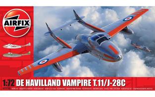 Airfix A02058A 1/72nd D H Vampire T11 RAF Trainer Aircraft KitNumber of Parts 55 Length 164mm Wingspan 161mm