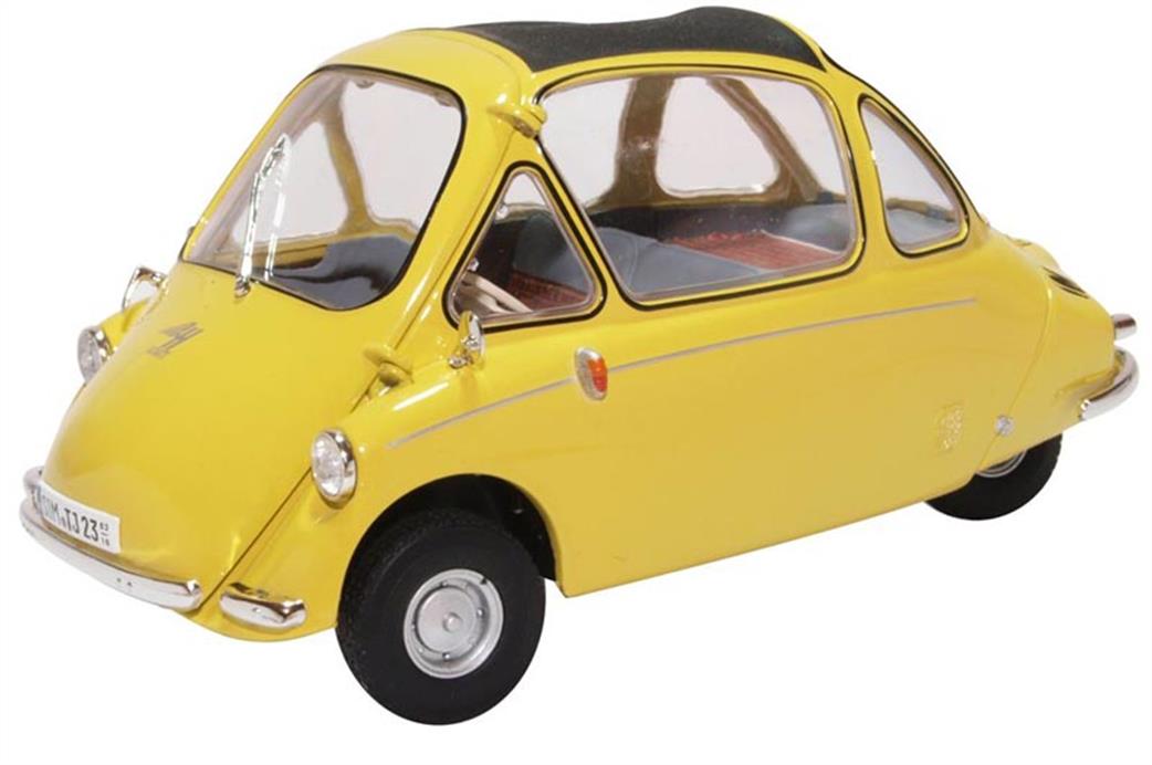 Oxford Diecast 1/18 18HE003 Heinkel Trojan Kabine Yellow Bubble Car