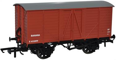 Detailed model of a Great Eastern Railway design banana van finished in British Railways livery.Under British Railways ownership banana vans from all the older companies and new BR designs were used on all traffic flows as traffic demand and arrival of ships required.