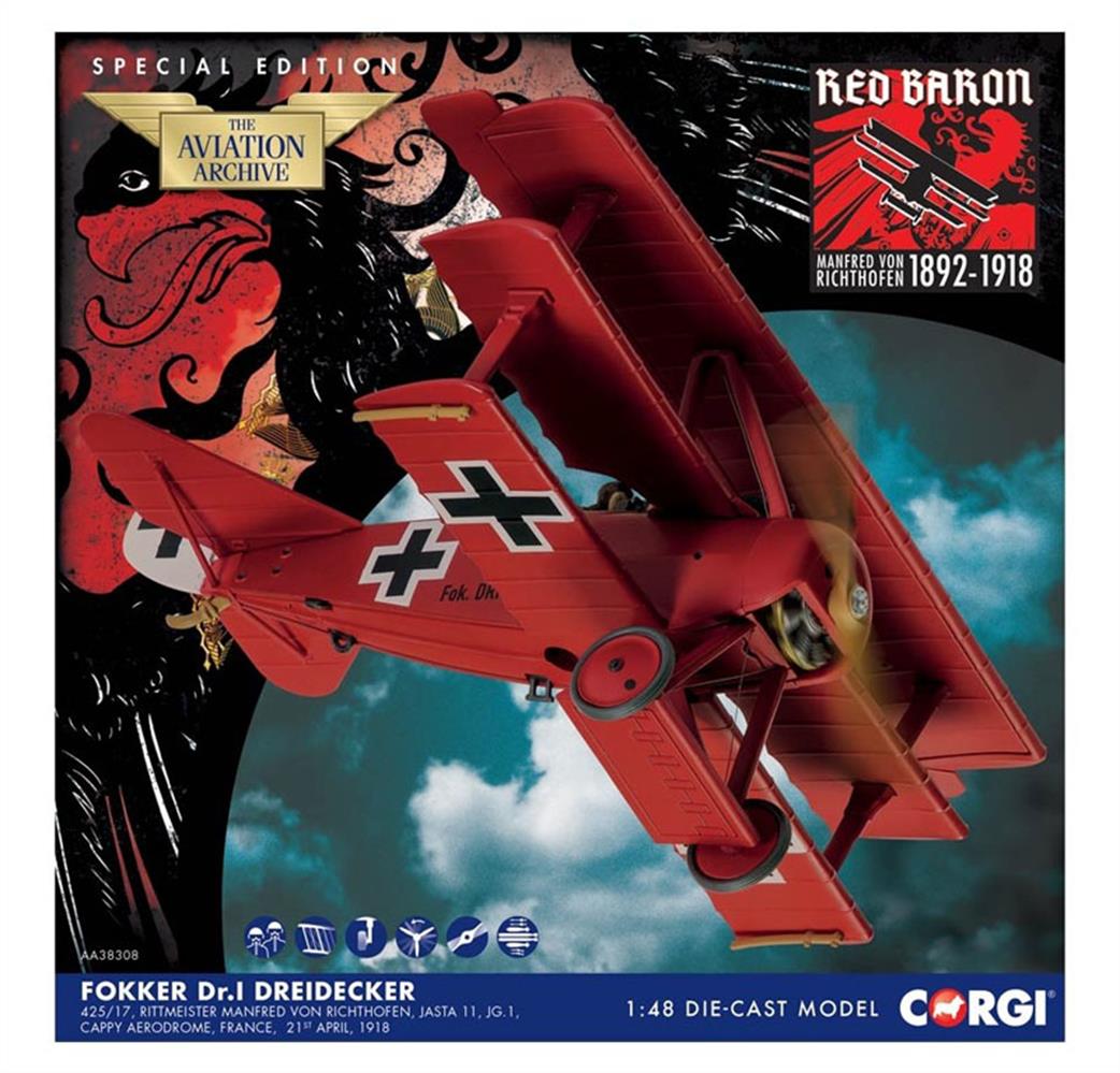 Corgi 1/48 AA38308 Fokker Dr.I Dreidecker 427/17 Manfred von Richthofen WW1 Fighter Model