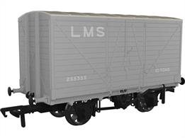 A highly detailed model of the LNWR D88 design covered box van finished in LMS grey livery as wagon number 255355 with pre-1936 lettering.Detail featuresIncurved headstocks, Iron roof, 2-rib buffers, Horizontally-planked doors with diagonal strapping, Flat-fronted axleboxes, Split-spoke wheels.