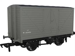 A highly detailed model of the LNWR D88 design covered box van finished in British Railways grey livery as number M252456.Detail featuresSquare headstocks, Iron roof, 2-rib buffers, Vertically-planked doors, Bulbous axleboxes, Split-spoke wheels.
